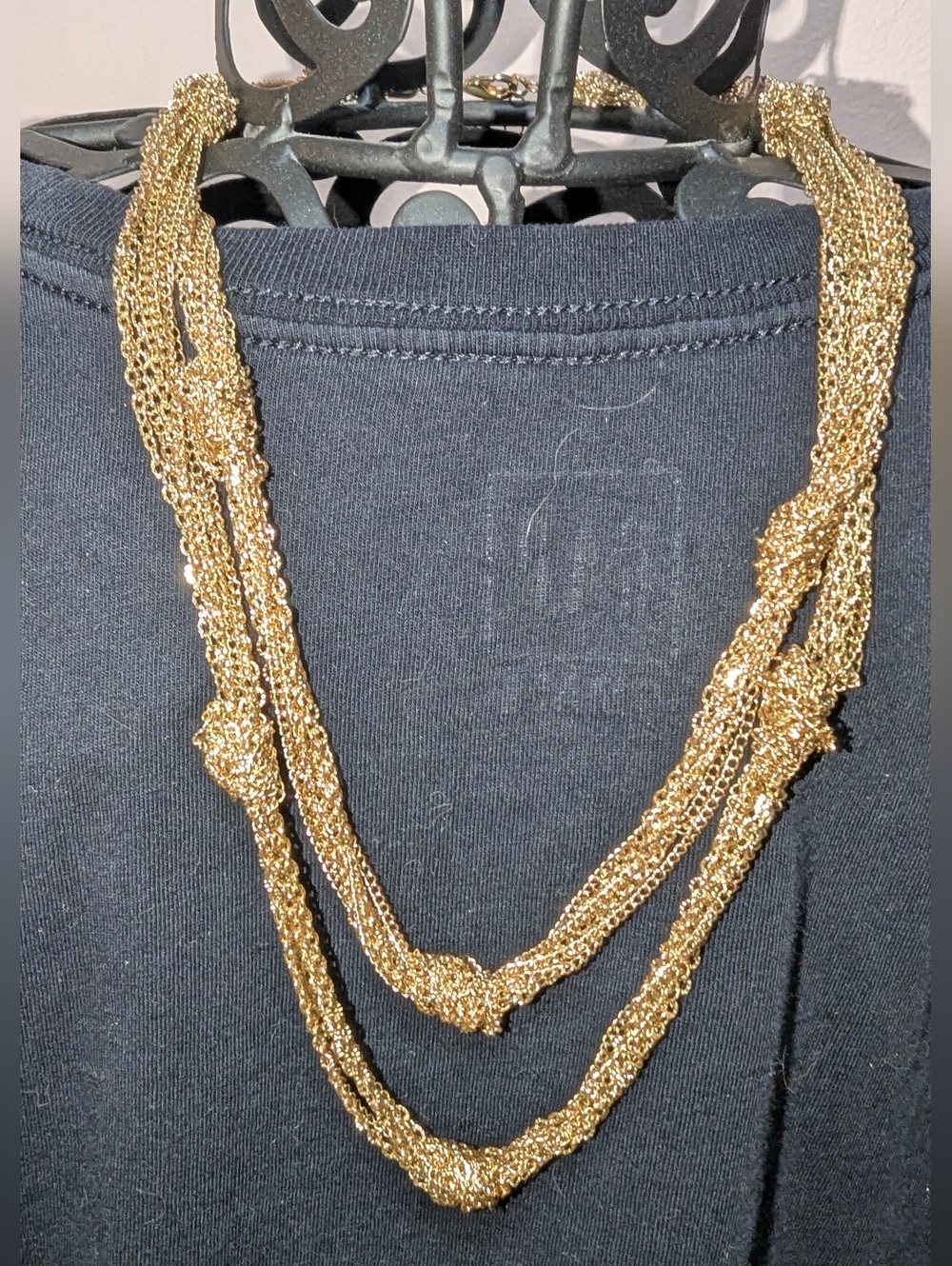 Vintage Erica Lyons Gold Tone Multi-Strand Knotted Statement Necklace